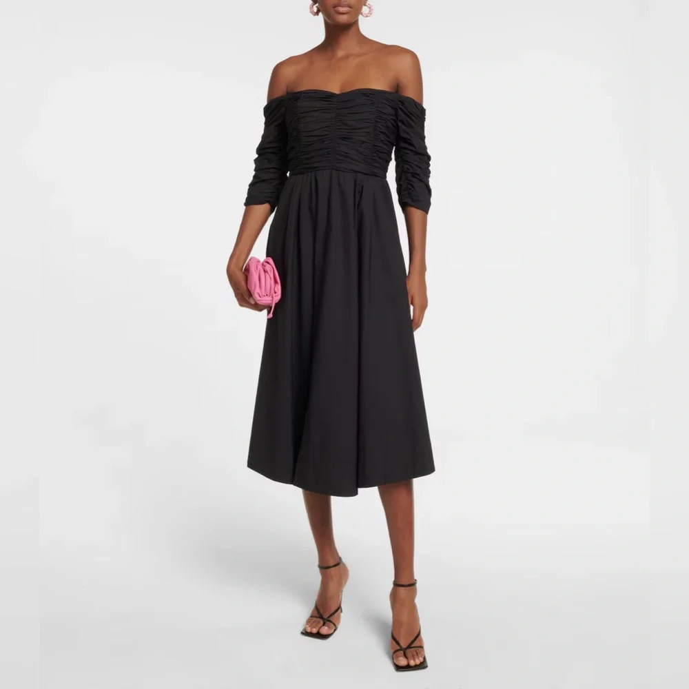 DOROTHEE SCHUMACHER poplin power midi off the shoulder dress in black